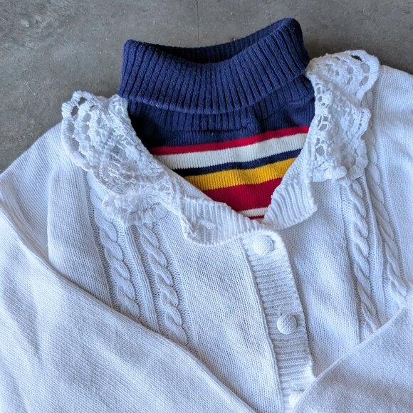 Vintage Garland Navy Blue Yellow Red White Striped Knit Turtleneck Dickey Collar - Picture 2 of 6
